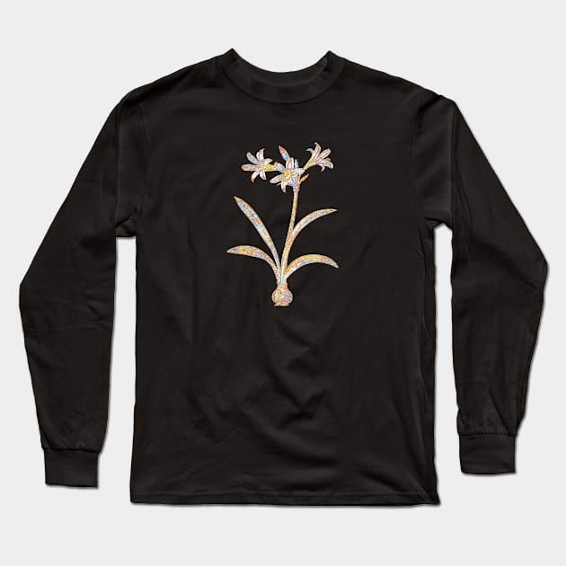 Gold Prism Mosaic Amaryllis Botanical Illustration Long Sleeve T-Shirt by Holy Rock Design